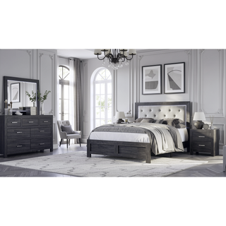 Sunvega Modern Beige Faux Leather Queen Panel Bed with Headboard Lighting