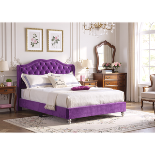 Sunvega Transitional Purple Upholstered Full Bed with Sturdy Frame for Bedroom