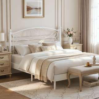 Sunvega Unique Flower Sturdy System Metal Bed Frame with Headboard and Footboard