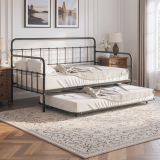 Sunvega Black Contemporary Twin Size Metal Daybed With Trundle And Pipe Framework
