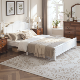 Sunvega Retro Style Solid Wood Platform Bed Frame with Slat Support for Full Size Mattress