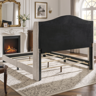 Sunvega Copper Beige Upholstered Queen Wingback Bed with Classic High Back Design