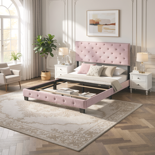 Sunvega Bright Pink Transitional Full Bed with Sturdy Build for Assembly