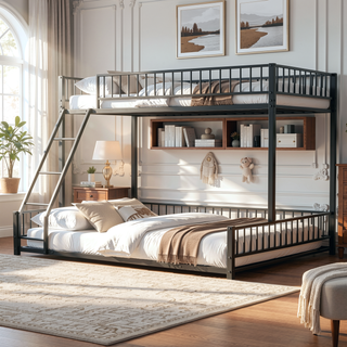 Sunvega Heavy Duty Twin XL over Queen Metal Bunk Bed Frame with Safety Guardrails