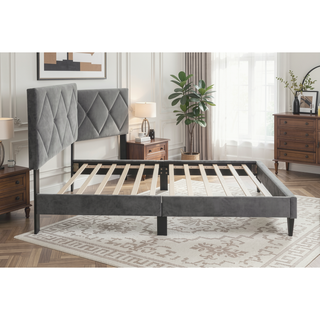 Sunvega Adjustable Velvet Upholstered Twin Bed with 12 Slat Support System