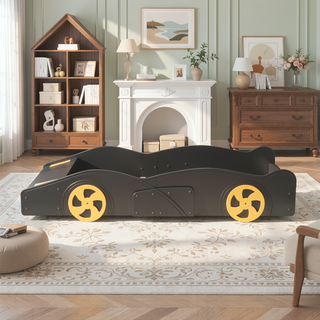 Sunvega Twin Size Race Car Bed with Wheels Storage and Sturdy Wood Construction