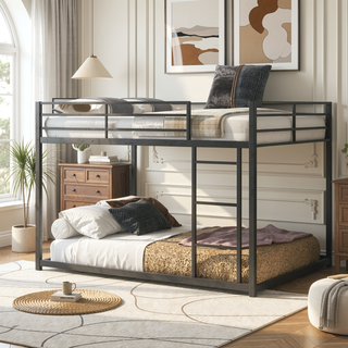 Sunvega Full over Full Metal Bunk Bed with Ladder and Guardrail for Bedroom