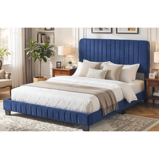Sunvega Full Bed with Chic Tufted Headboard and Vibrant Blue Hue in One Box