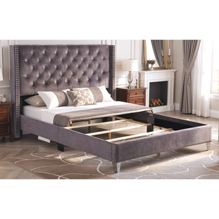 Sunvega Chic Gray Queen Upholstered Bed with Padded Headboard and Sturdy Frame