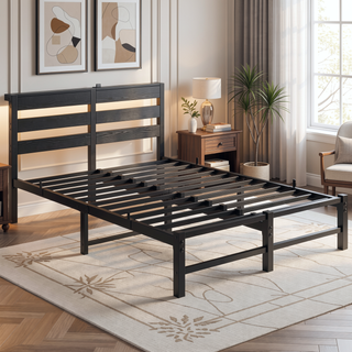Sunvega Twin Size Heavy Duty LED Bed Frame with USB Charging and Headboard