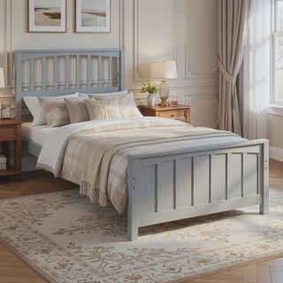 Sunvega Twin Size Wood Platform Bed with Headboard and Footboard for Bedroom