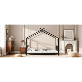 Sunvega Adorable Pink Twin Size Metal House Platform Bed Frame for Kids