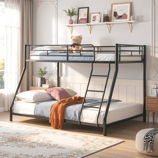 Sunvega Black Metal Bunk Bed Frame with Strong Steel Structure for Durability