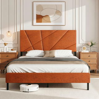 Sunvega Queen Size Metal Platform Bed Frame with Under-Bed Storage Vintage Brown