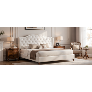 Sunvega White Upholstered Full Bed with Transitional Design for Bedroom