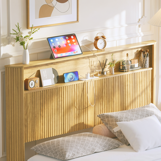 Sunvega Queen Size Bed Frame with Storage Headboard and Built-in Charging Station