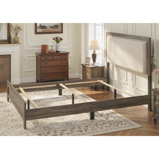 Sunvega Brown Cherry Finish Contemporary Fabric Panel Bed in One Box