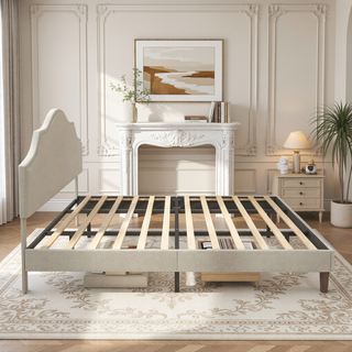 Sunvega King Size Upholstered Platform Bed with Adjustable Linen Headboard