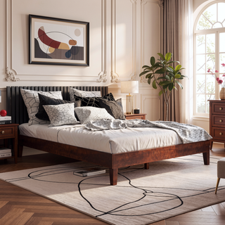 Sunvega Full Platform Bed with 28-Slat Dual-Zone System in Dark Brown