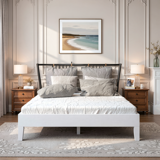 Sunvega Full Platform Bed with 28-Slat Support System in Solid Pine