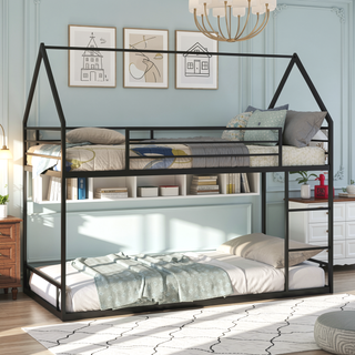 Sunvega Sturdy Metal Twin over Twin Bunk Bed with Safety Guardrail and Ladder