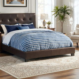 Sunvega Low Profile Leatherette Upholstered Twin Panel Bed with Stitched Details