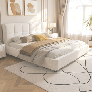 Sunvega King Size Velvet Bed Frame with Curved Tufted Headboard and Square Corners