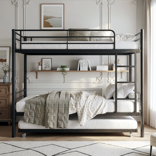Sunvega Twin Metal Bunk Bed with Trundle Ladder and Full-Length Guardrail