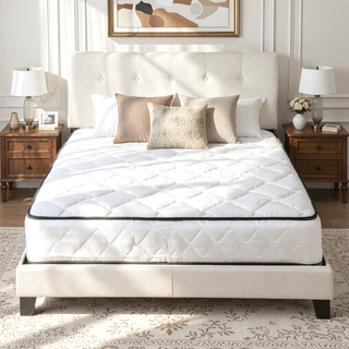 Sunvega Low Profile Queen Upholstered Bed Frame with Tufted Headboard and Black Legs
