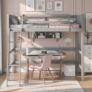 Sunvega Solid Wood Twin Size Loft Bed with Ladder and Guard Rails for Safety
