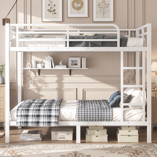 Sunvega Metal Full over Full Bunk Bed for Teens and Adults with Noise Reduction and Storage