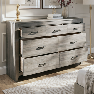 Sunvega Dark Gray Finish Transitional Look 1pc Dresser of 7 Drawers Industrial Rustic Modern Style Bedroom Furniture