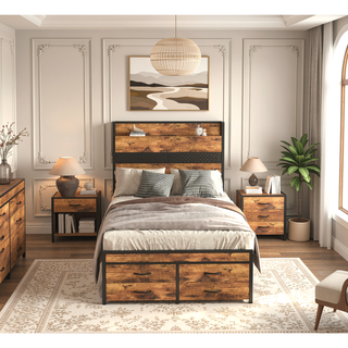 Sunvega Twin Size Bed Frame with Storage Drawers Headboard Charging Station and Smart LED Lights