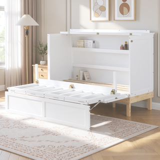 Sunvega Espresso Full Size Murphy Bed with USB Port and Large Drawer for Space Saving