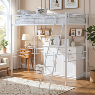 Sunvega Contemporary Style Twin Loft Bed With Open Area Underneath Metal Frame