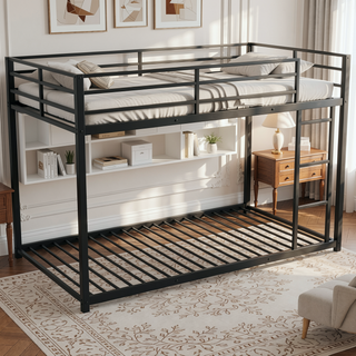 Sunvega Full over Full Metal Bunk Bed with Ladder and Guardrail for Bedroom