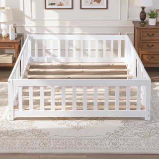 Sunvega Twin Size Floor Bed with Safety Guardrails and Door for Children