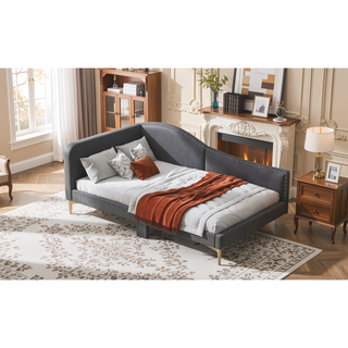 Sunvega Modern Upholstered Twin Daybed with Headboard Armrest Linen Fabric