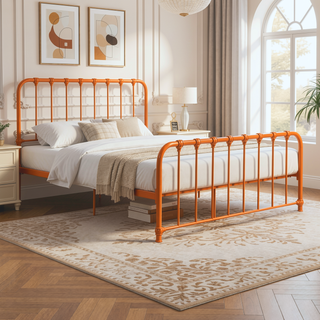 Sunvega Orange Finished Metal Full Platform Bed Frame in a Box