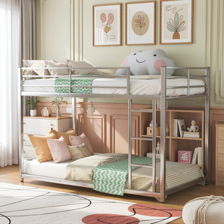 Sunvega Full over Full Metal Bunk Bed with Ladder and Guardrail for Bedroom