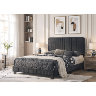 Sunvega Full Bed with Chic Tufted Headboard and Vibrant Blue Hue in One Box