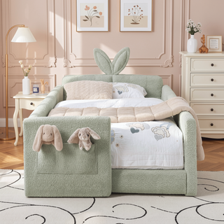 Sunvega Twin Size Upholstered Platform Bed with Cute Rabbit Ear Shaped Headboard