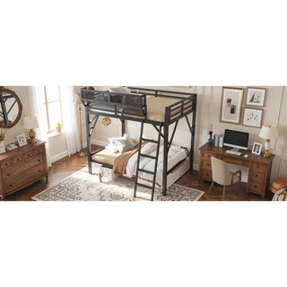 Sunvega Full Metal Loft Bed with Storage Shelf and Ladder for Kids Teens