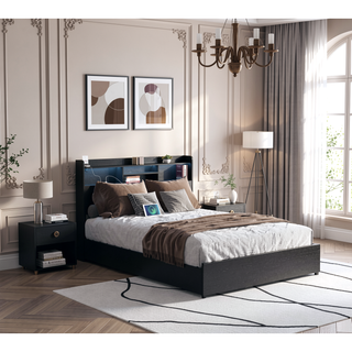 Sunvega Queen Storage Bed Frame with Headboard Charging Station and 4 Drawers