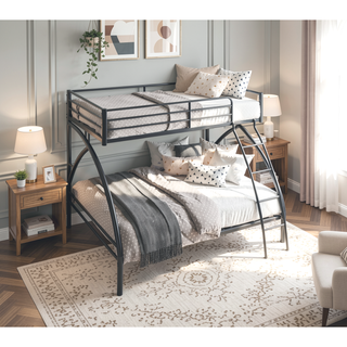 Sunvega Gray Metal Twin/Full Bunk Bed with Guard Rails and Ladder