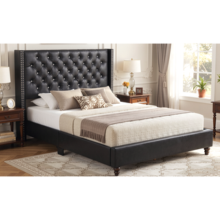 Sunvega Elegant Black Upholstered Queen Bed Frame with Durable Construction
