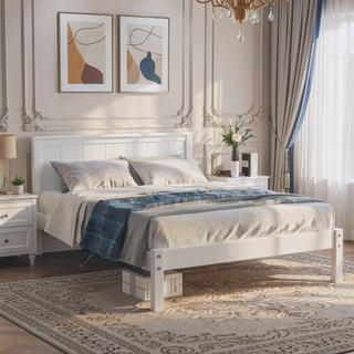 Sunvega Sturdy Wood Platform Bed Frame with Headboard for Queen Size Oak Finish