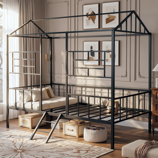 Sunvega Twin Size Metal House Bed Frame with Slatted Support No Box Spring Needed