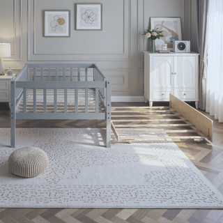 Sunvega Natural Twin Size Wood Daybed with Trundle and Fence Guardrails