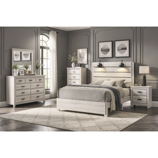 Sunvega Rustic Style Butcher Block Finish Weathered Cream White King Size Platform Bed